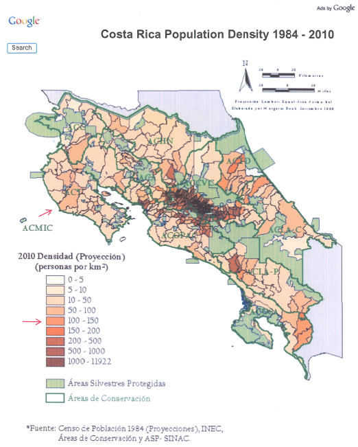 Costa Rica Population Dessity 1984-2010