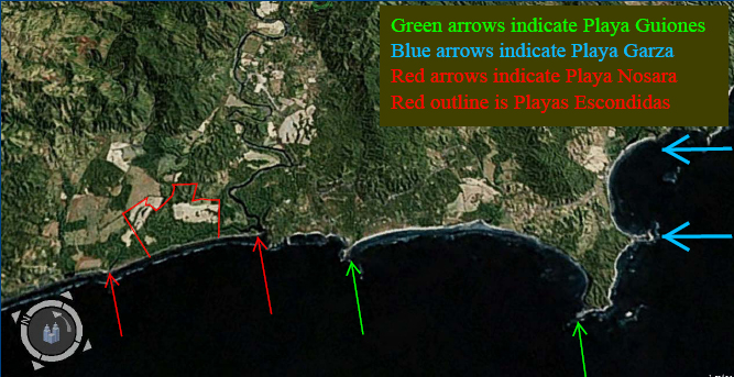 Google Earth view Playa Nosara to Playa Garza